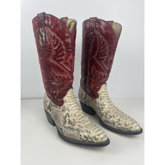 Other - Vaquero Cowboy Boots Red Leather Uppers With White/black Snakeskin On Lower
